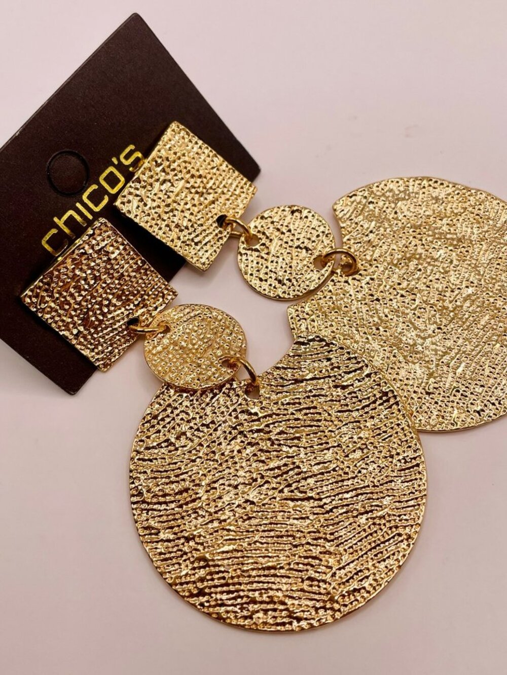Chico's Statement Textured Gold-Tone Drop Earrings -54B
